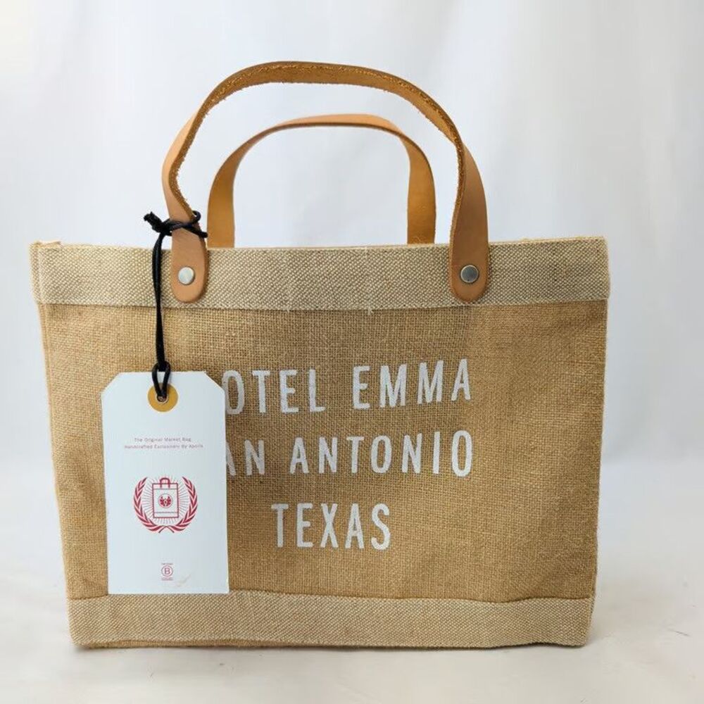 Apolis Hotel Emma Market Bag San Antonio Texas Jute Leather Tote NWT New Beige